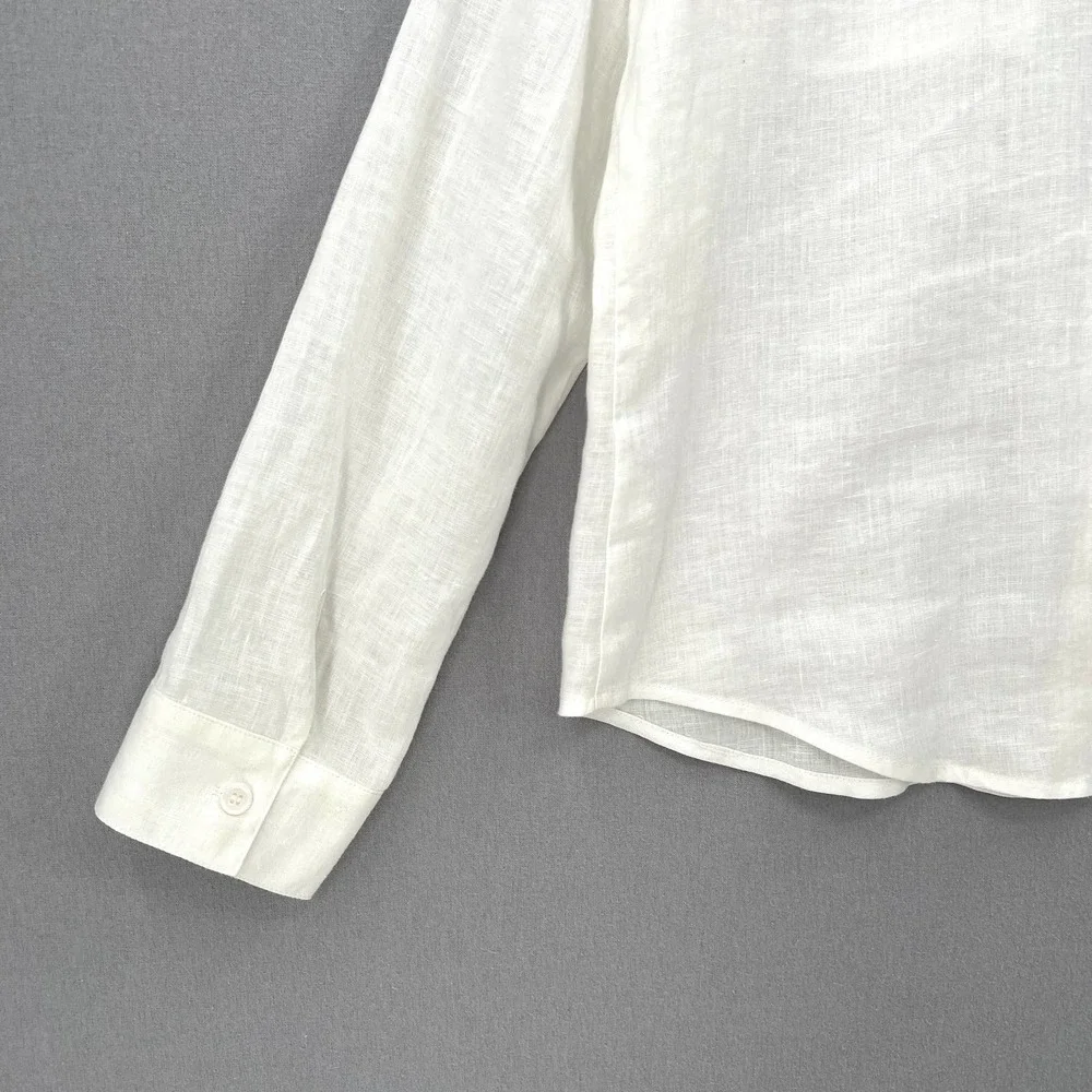 REFORMATION Sky Top Relaxed Linen Shirt Womens Large White Long Sleeve Button Up - Picture 9 of 14
